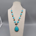 Blue Stone Bead Necklace Teardrop Pendant Silver tone 22"-25"