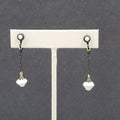 Vintage Clip on Earrings Black Enamel Metal Dangle Chain White Bead 1 5/8"