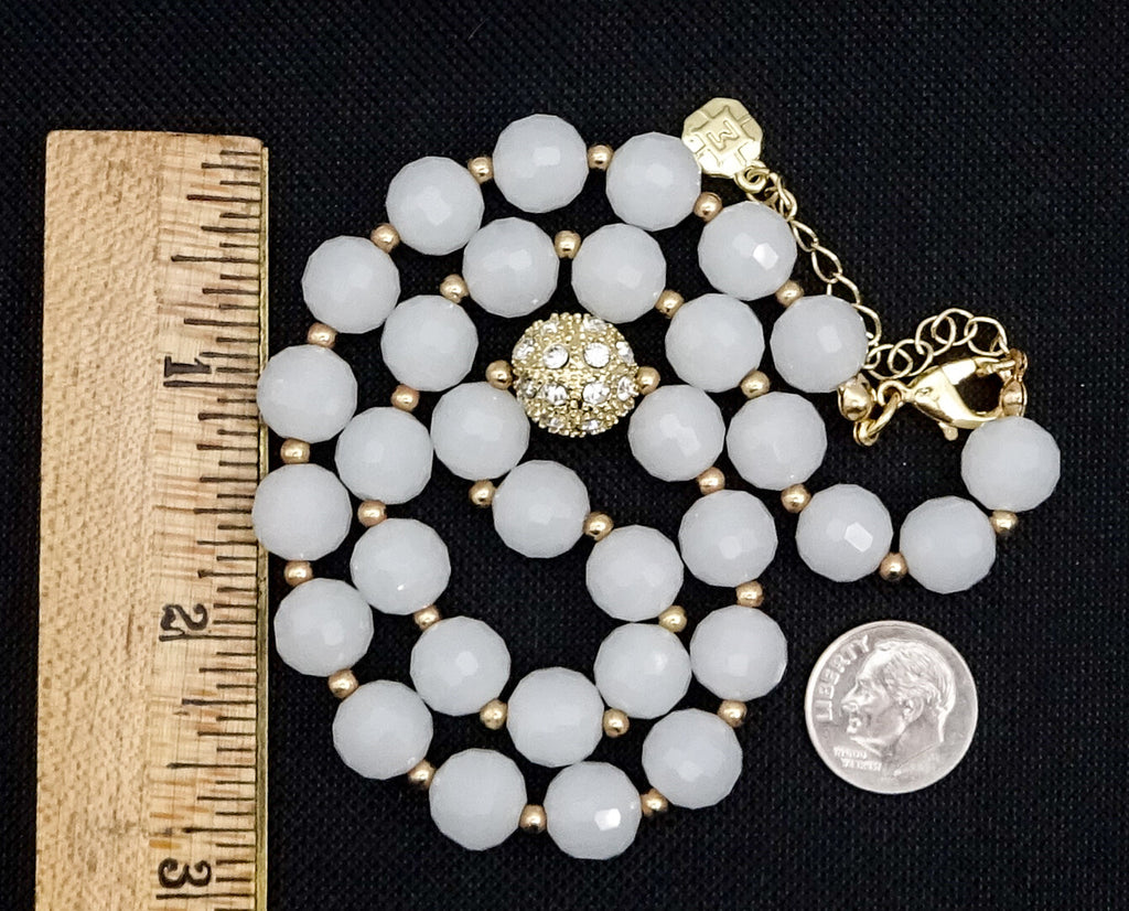 Opaque Faceted Glass Bead Necklace Gold tone 16" - 18"
