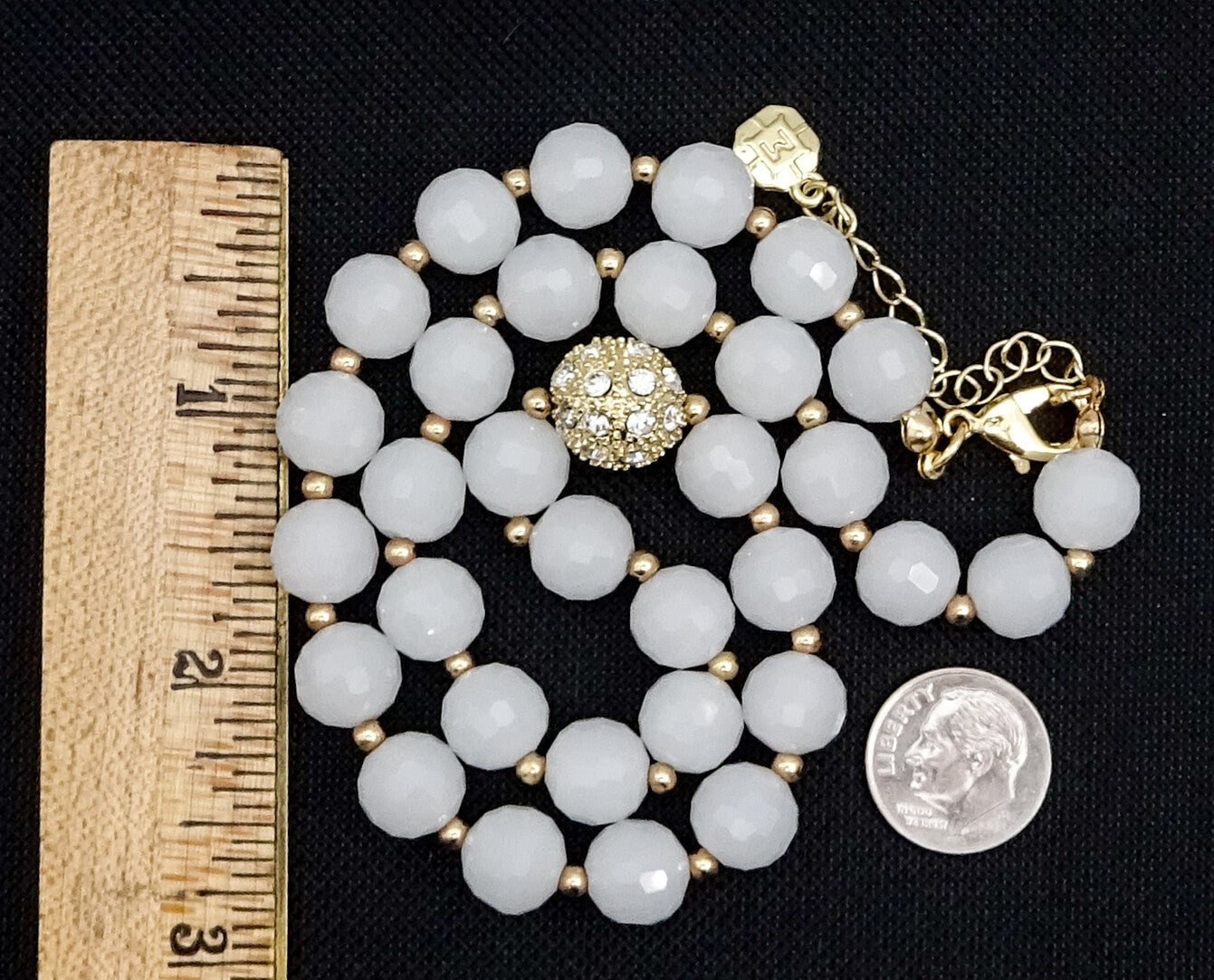 Opaque Faceted Glass Bead Necklace Gold tone 16" - 18"