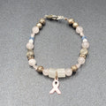 Sterling Breast Cancer Awareness Charm Bracelet Silver tone Beaded 7"