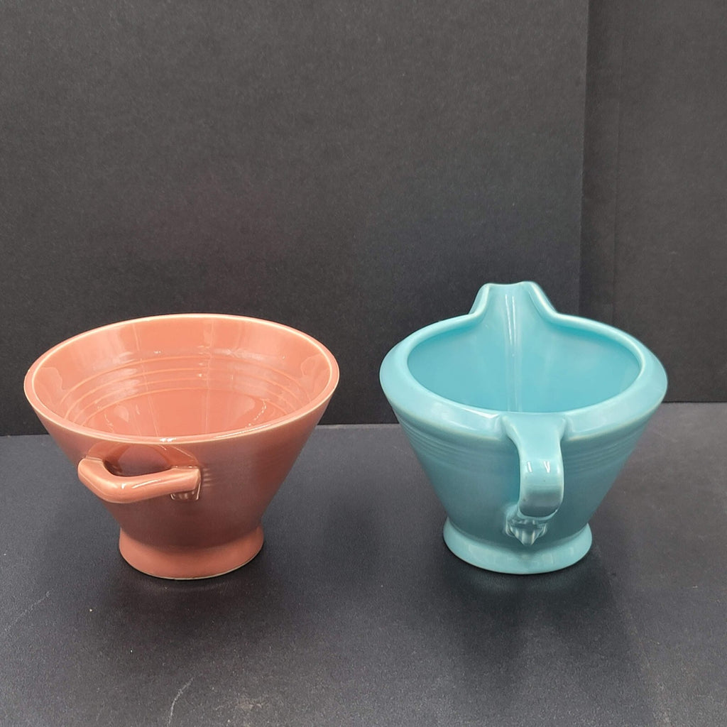 Vintage Fiesta Harlequin Blue Creamer Pink Sugar Set No Lid Ceramic