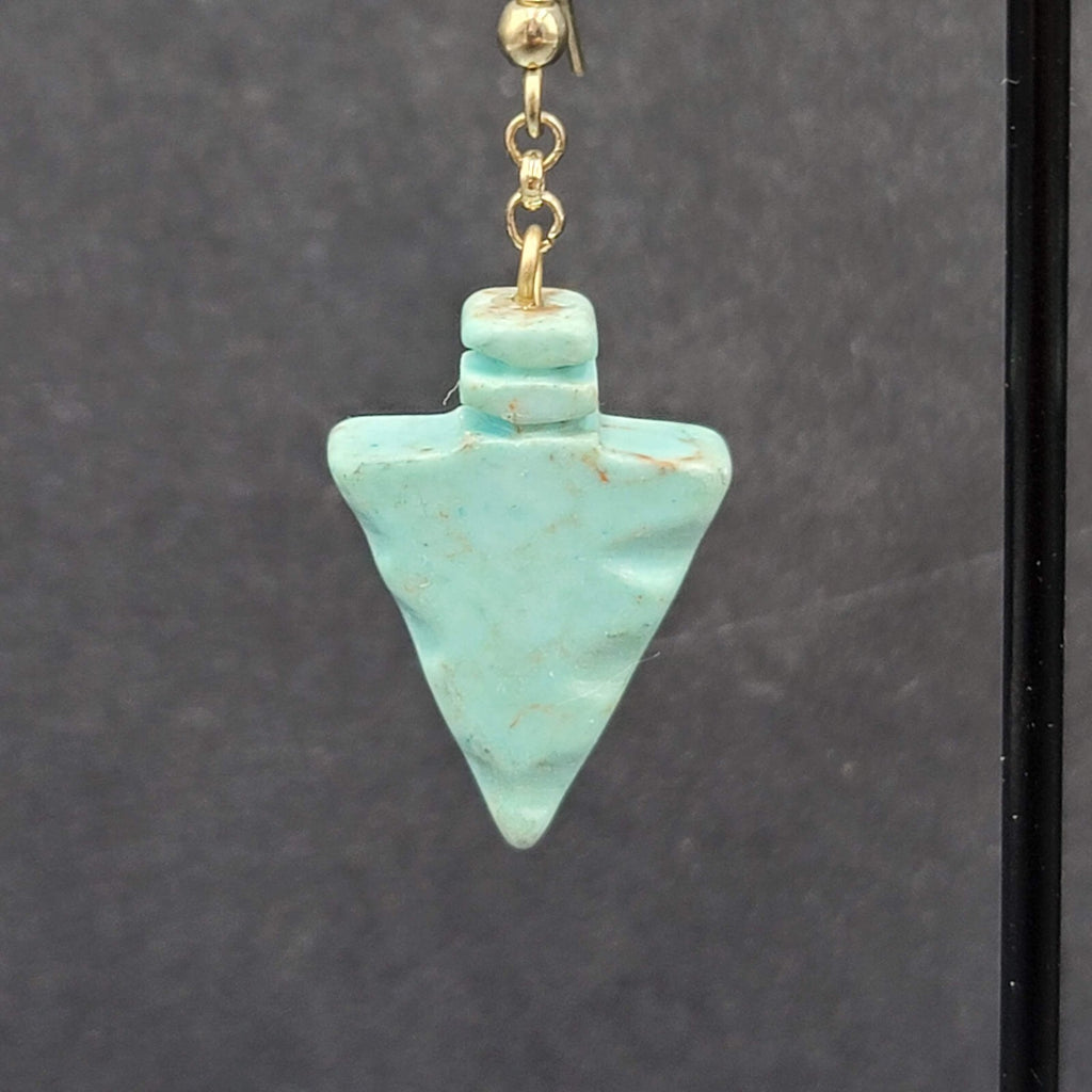 Pierced Earrings Silver tone Blue Stone Arrow Dangle 1"