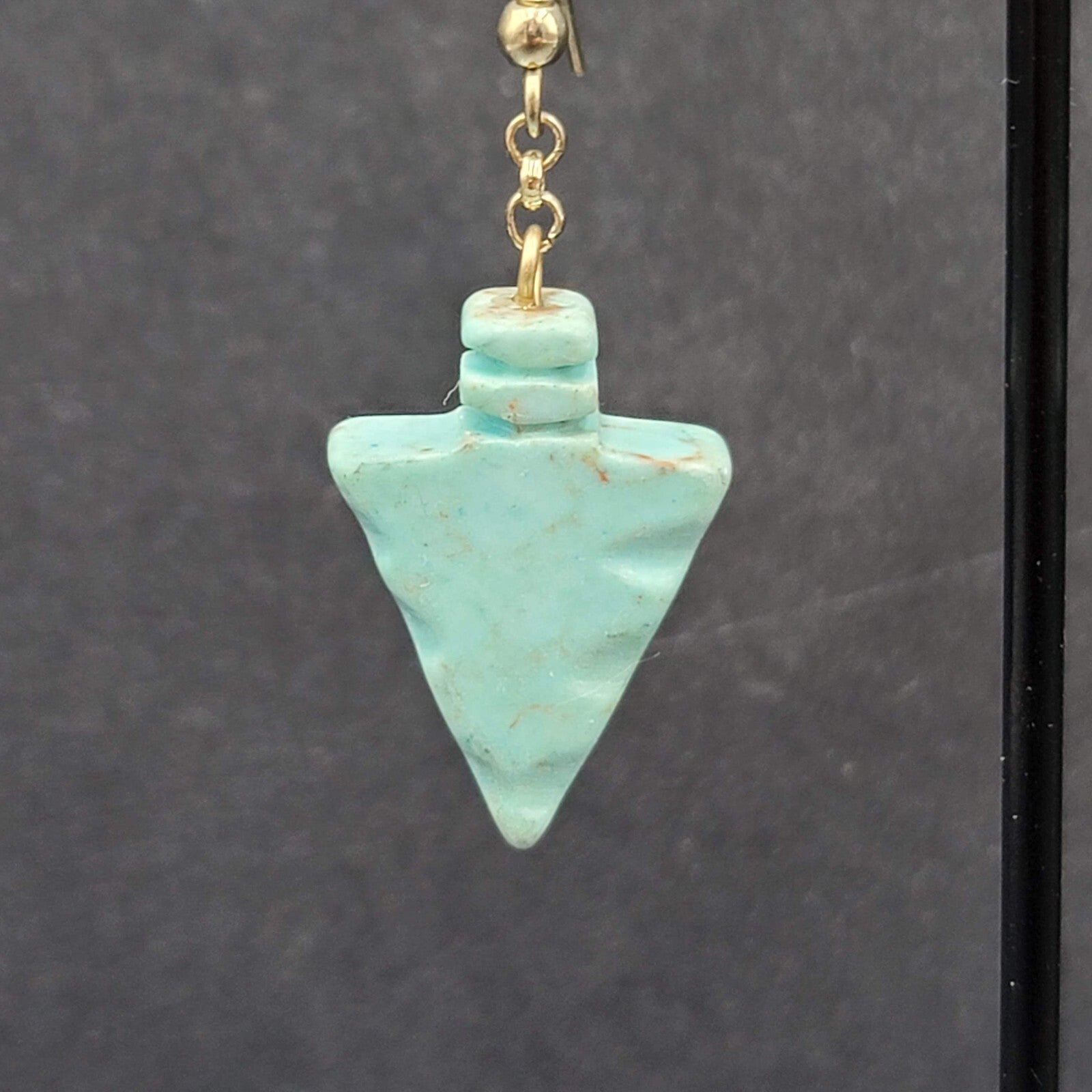 Pierced Earrings Silver tone Blue Stone Arrow Dangle 1"