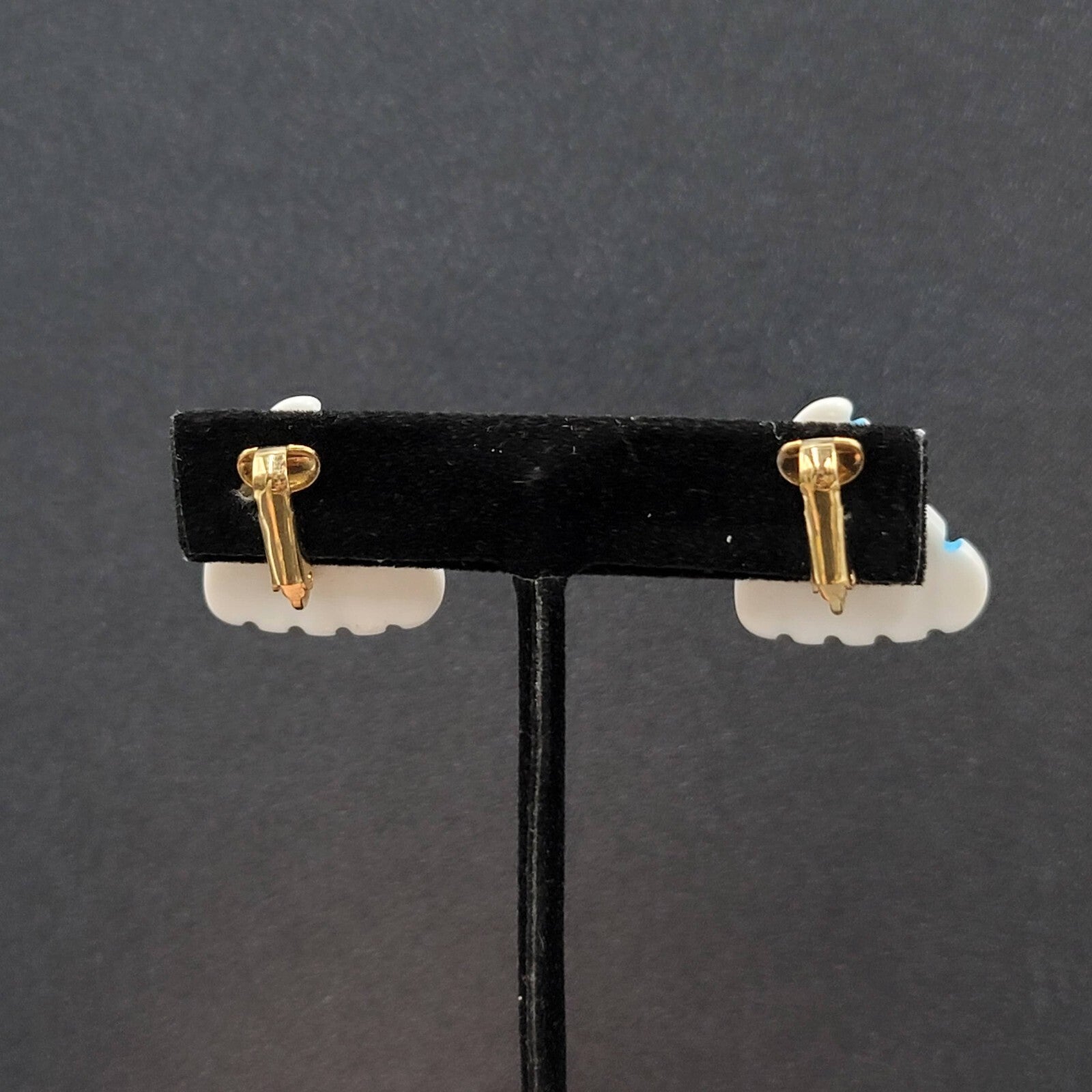Vintage Clip on Earrings Acrylic White Blue Triangle 1"