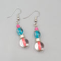 Pink Blue Glass Bead Pierced Earrings Silver tone Dangle 1.25"