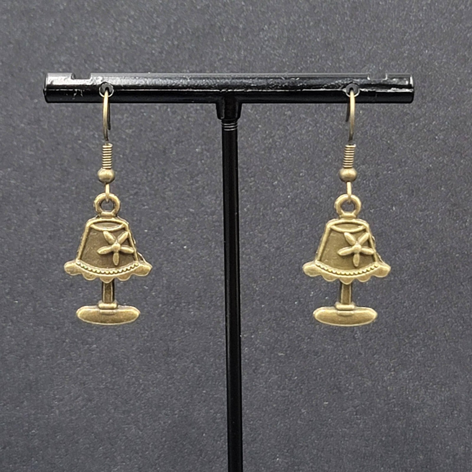 Lamp Pierced Earrings Bronze tone Embossed Dangle 1"