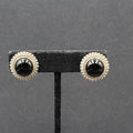 Vintage Clip on Earrings Silver Plated Black Stone Cabochon Studs 3/4"