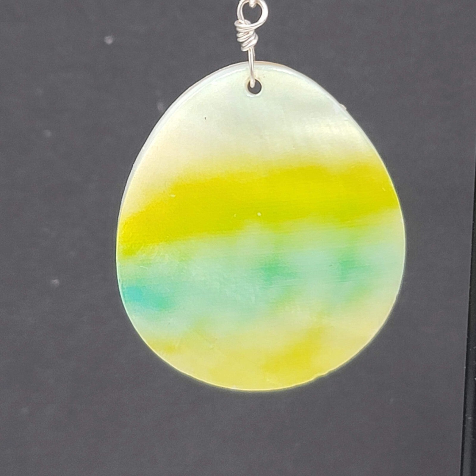 Shell Pierced Earrings Mother of Pearl Yellow Green Teardrop Dangle 1 5/8"