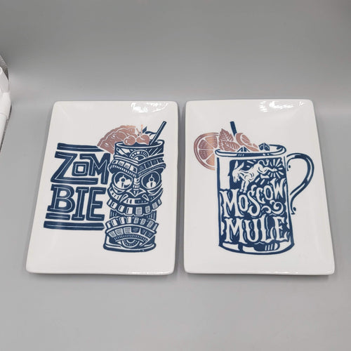CRATE & BARREL Set Of Two DERRICK CASTLE Plate ZOMBIE MOSCOW MULE