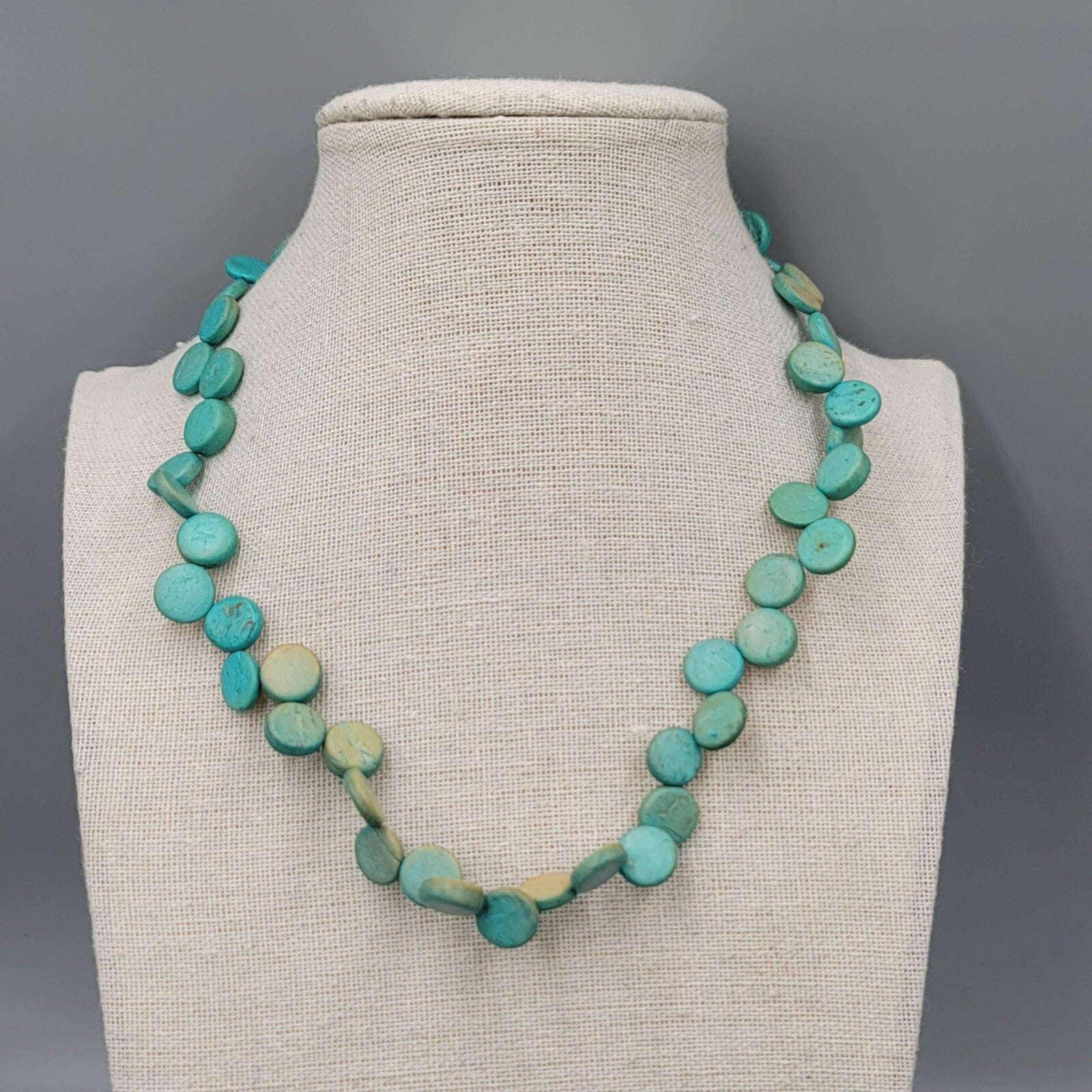 Vintage Coir Coconut Beads Necklace Blue Dyed Beach Theme 16"-18"
