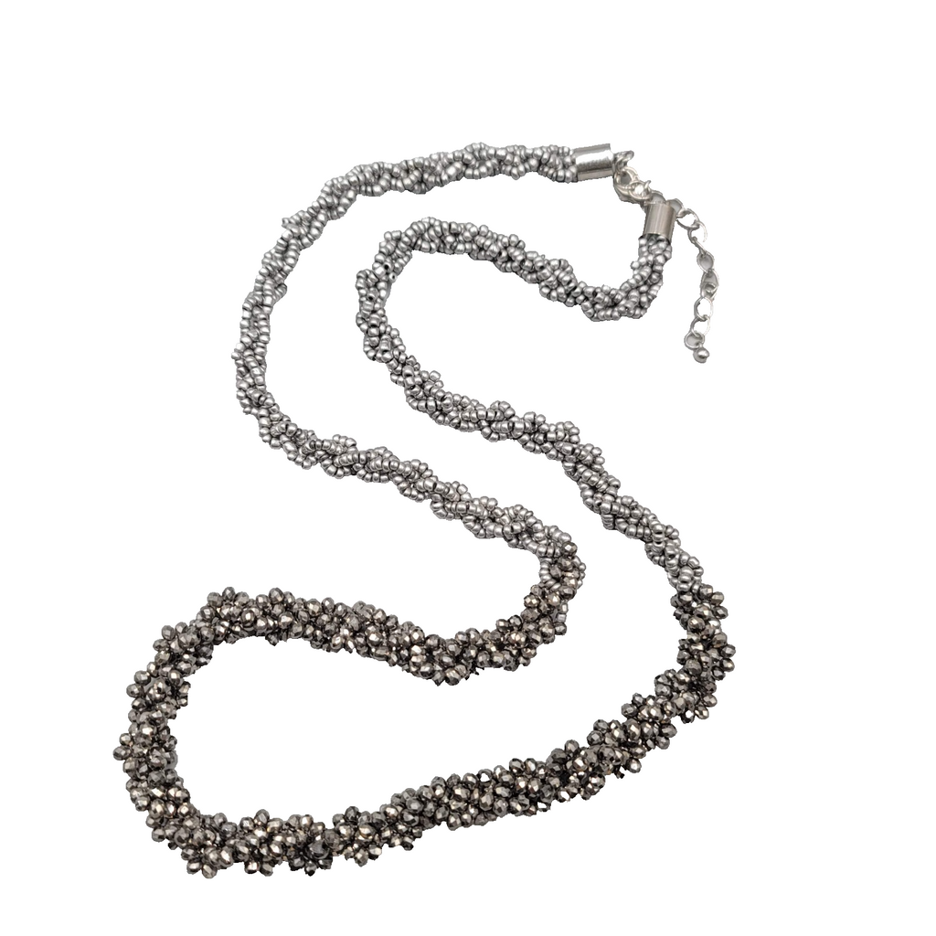 Bead Necklace Gray Silver tone Gradient 32"