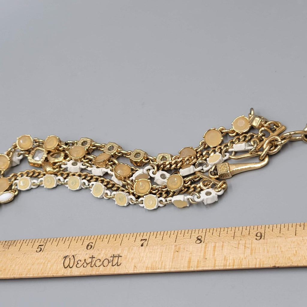 Ann Taylor Statement Bib Necklace Gold Tone Crystal Flower Enamel Adj 18-20"