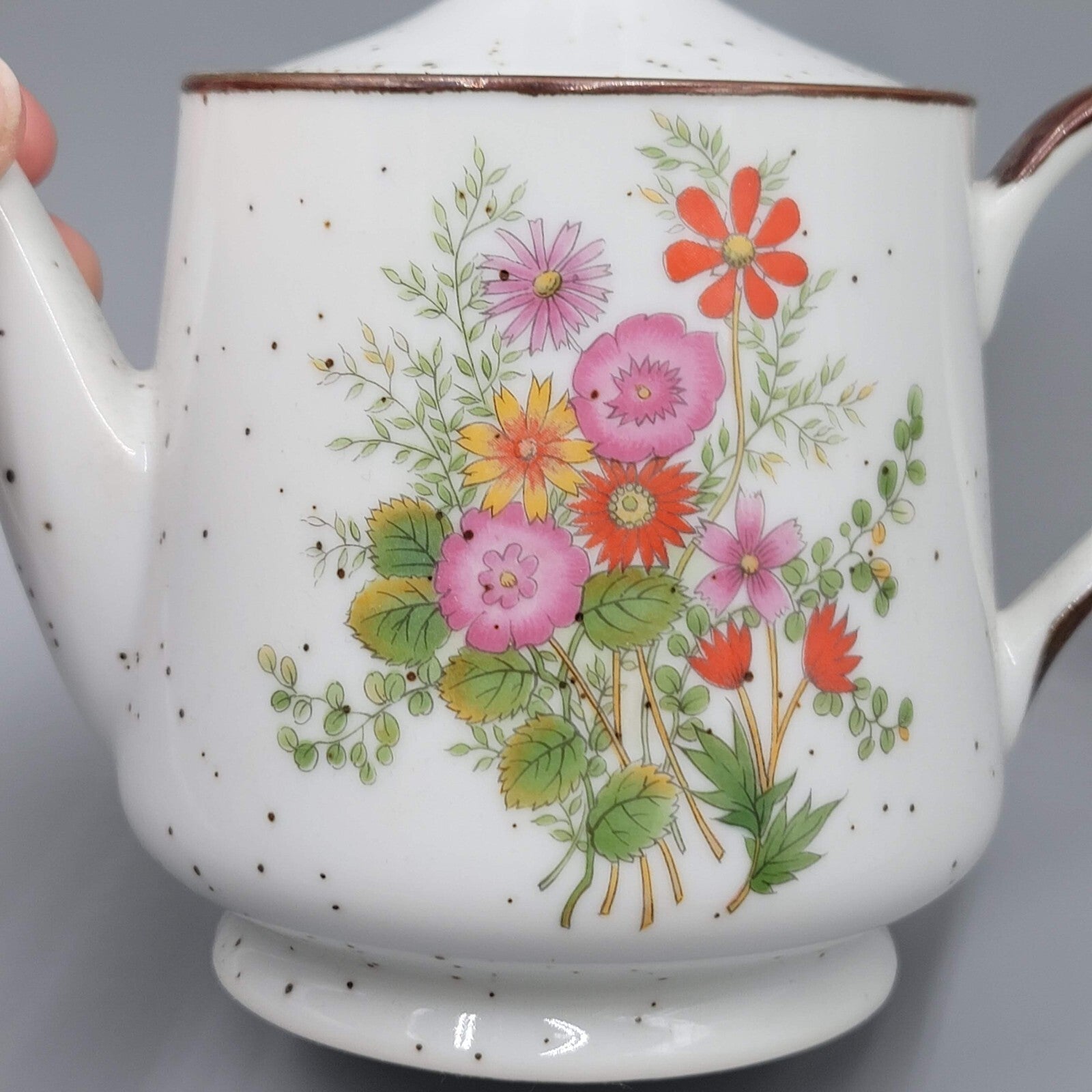 Vintage Teapot Made In Japan Flowers Floral Speckle 4.5" High