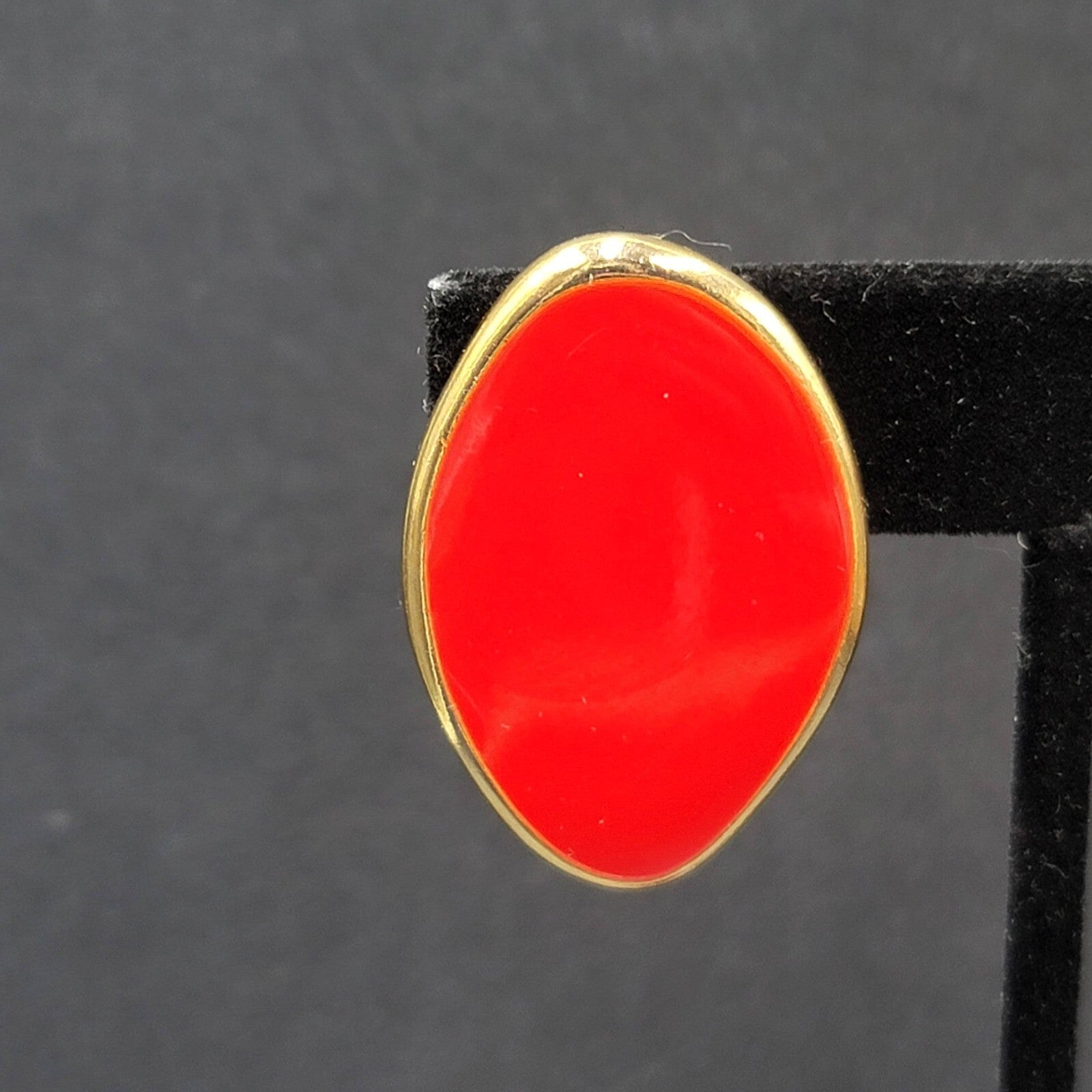 Bergere Red Enamel Clip On Earrings Gold Plated  1.25"
