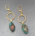 Pierced Earrings Gold tone Acrylic Faux Stone Bead Dangle 2"