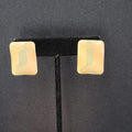 Vintage Pierced Earrings Peach Sage Enamel Rectangle Drop 1"