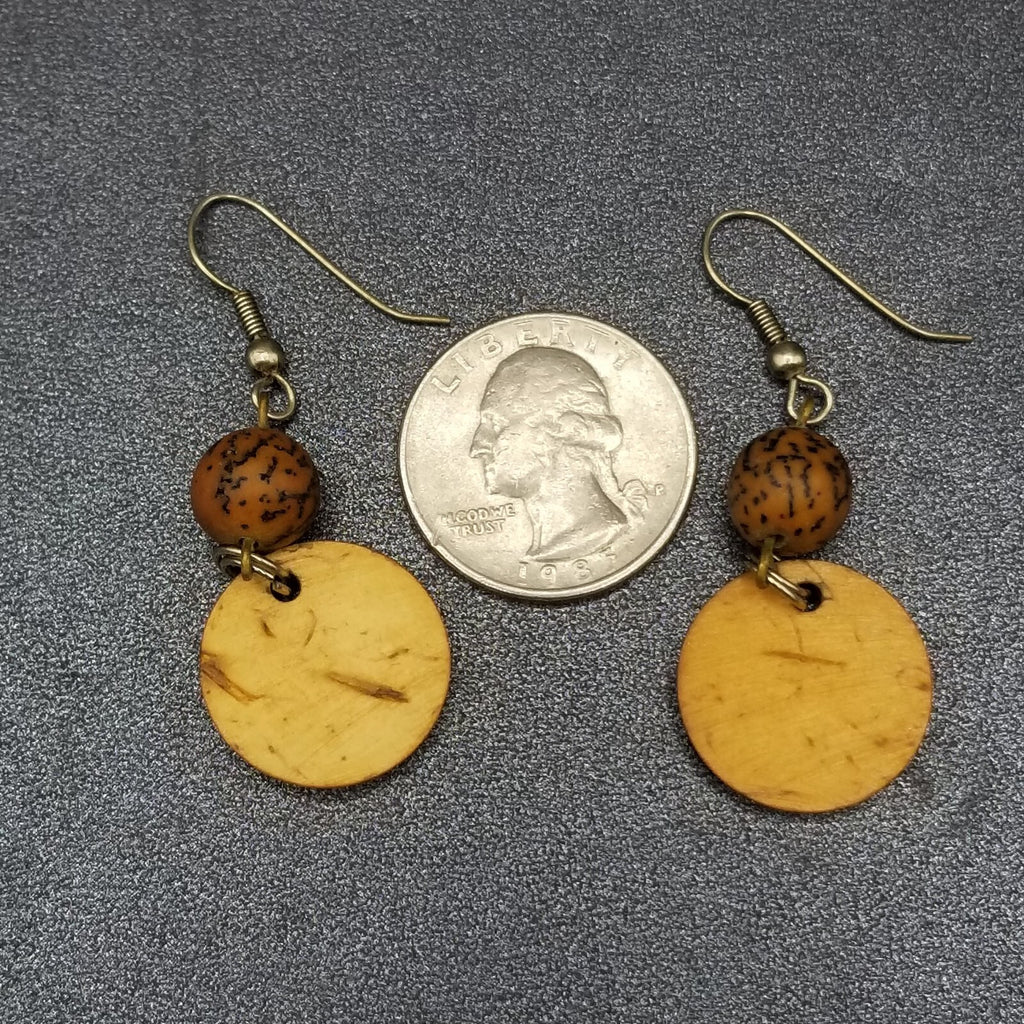 Pierced Earrings Silver tone Wooden Ethnic Statement Dangle 1 3/8"