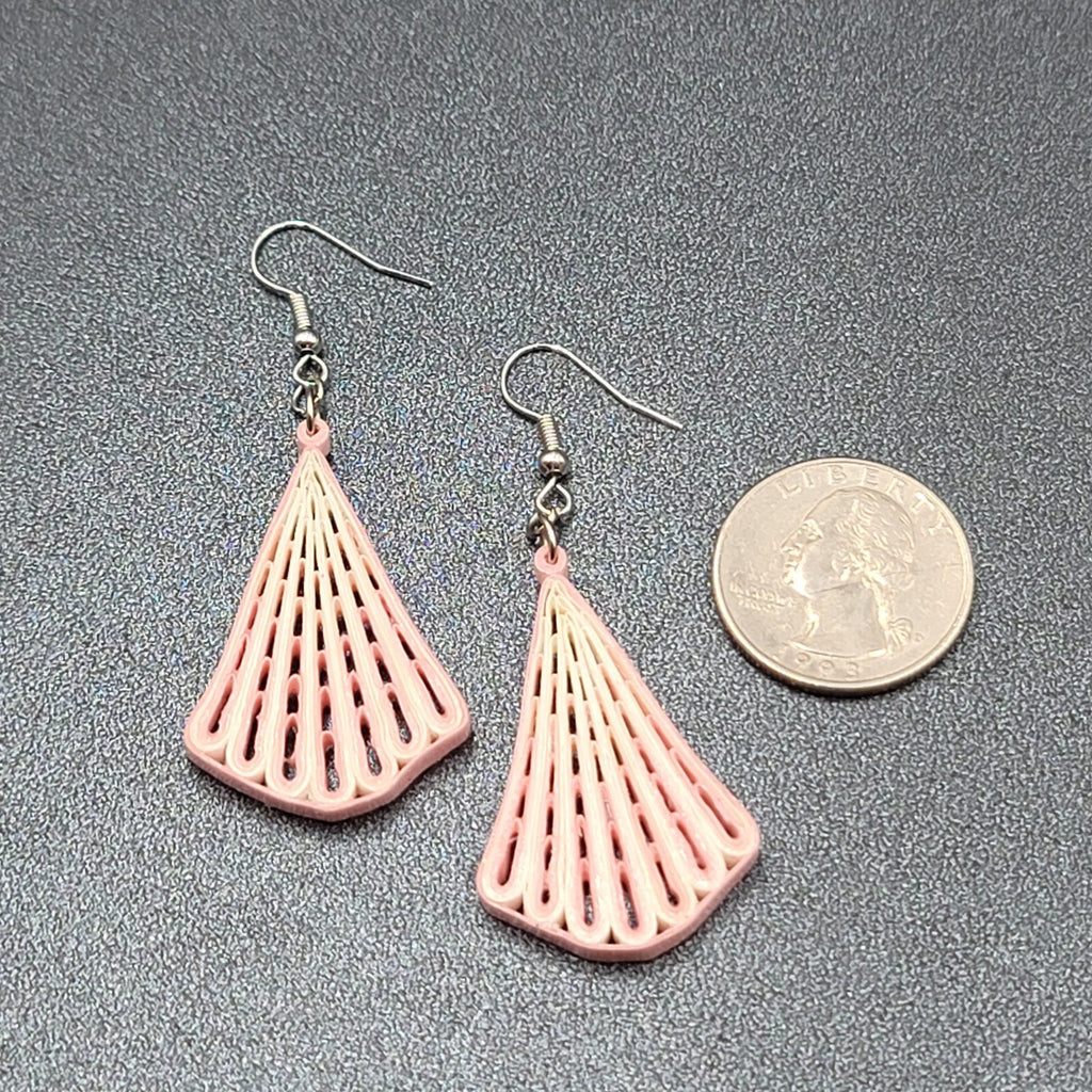 Vintage Pierced Earrings Paper Quilled Pink White Dangle Hand Made 2"