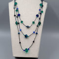 Signed Beaded Necklace Long 30 in Black Purple Green Triple Layer
