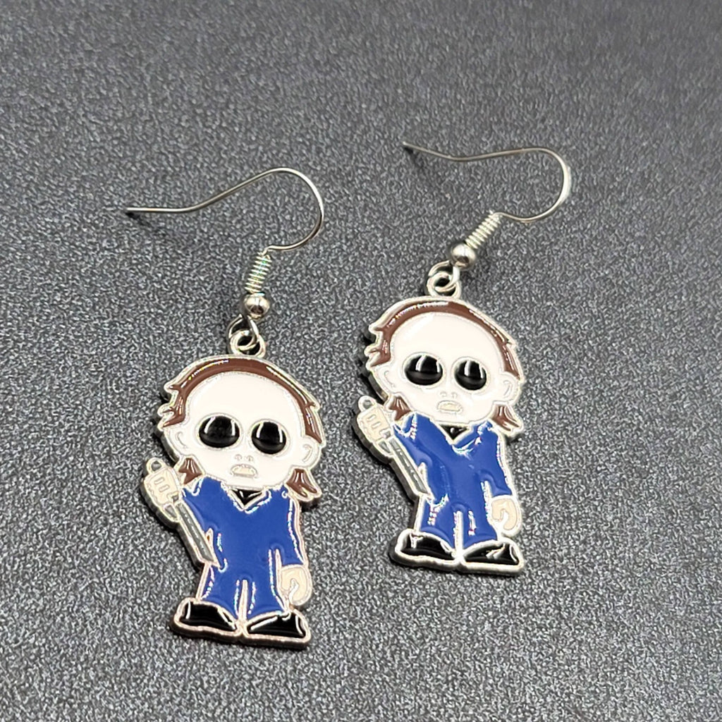 Michael Myers Pierced Earrings Enamel Halloween Horror Movie Dangle 1.25" FS
