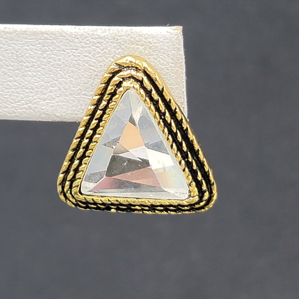 Pierced Earrings Gold tone Faceted Crystal Triangle Drop 1" SO Sparkly!!
