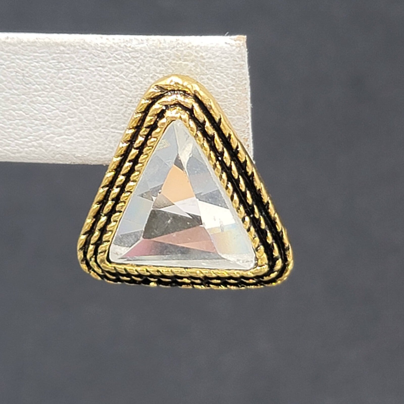 Pierced Earrings Gold tone Faceted Crystal Triangle Drop 1" SO Sparkly!!