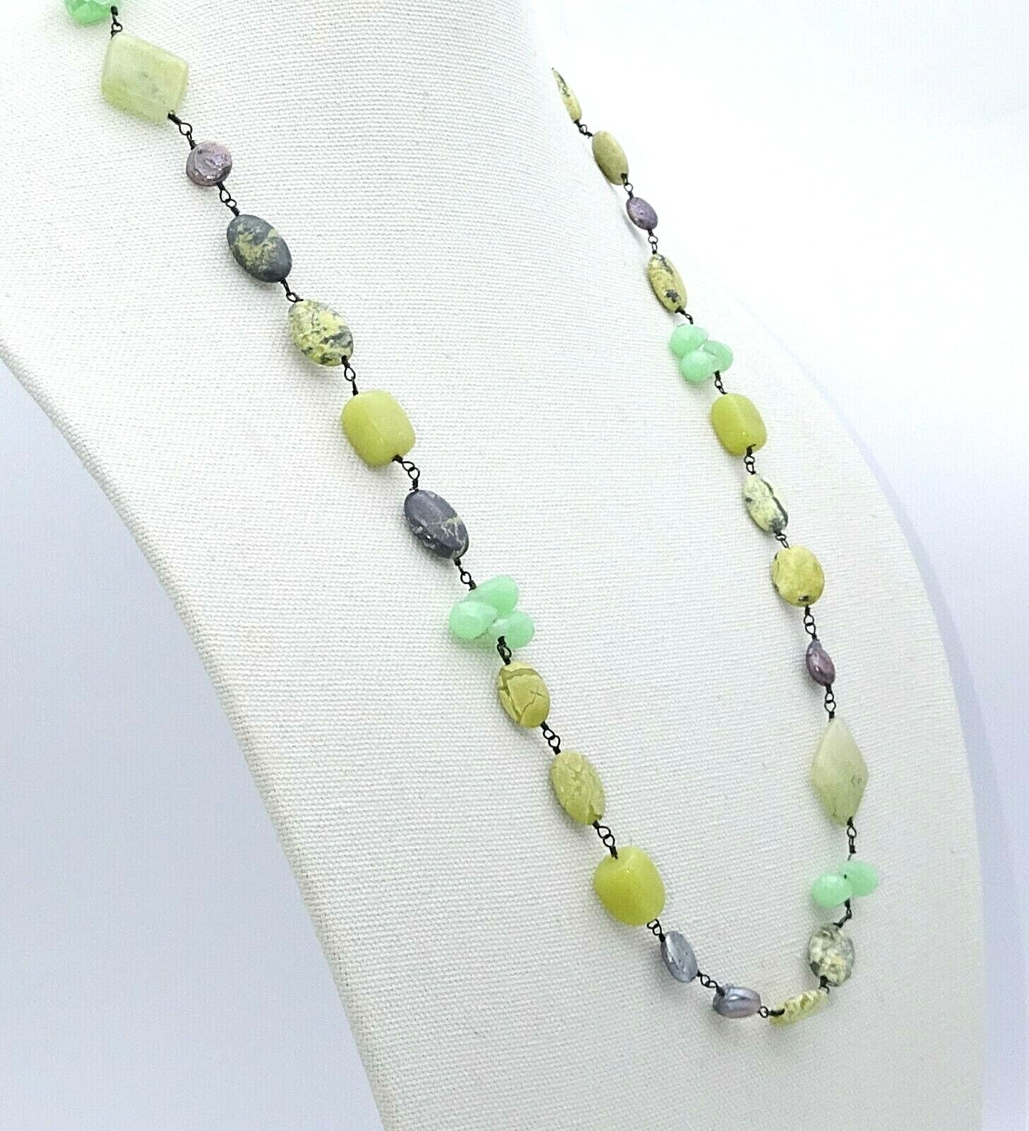Jasper Aventurine Pearl Gemstone Bead Necklace 30" Adjustable