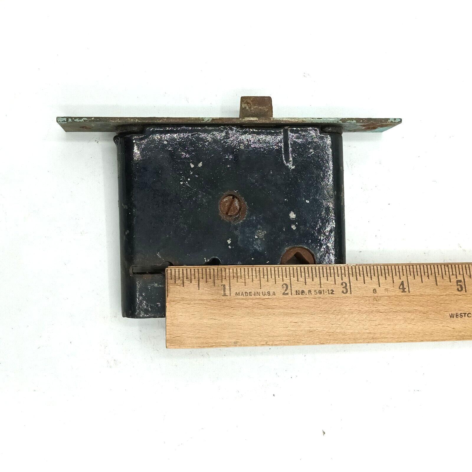 Vintage Mortise Lock Door Hardware Salvage Skeleton Keyhole NO Key Blue Paint