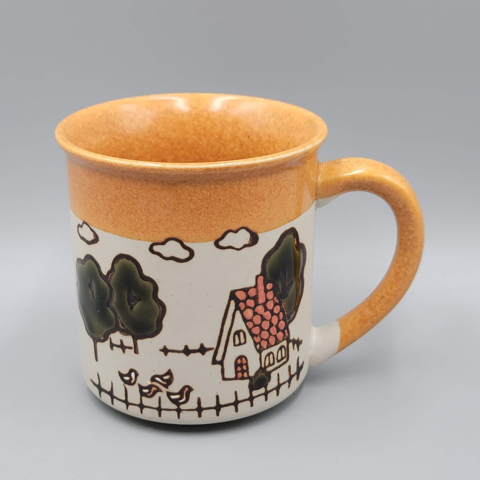 Lefton Coffee Mug Rustic Farm Cows Farmhouse Tea Cup Ceramic Hand Glazed