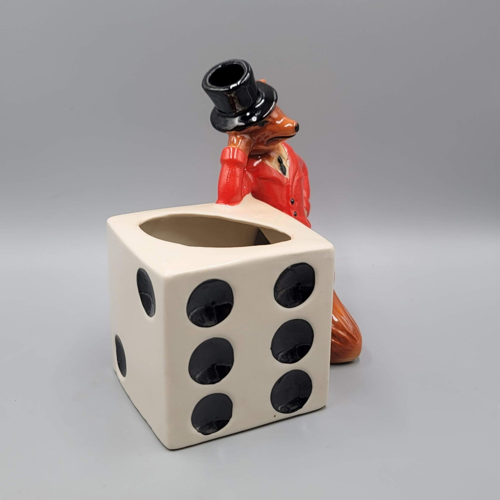 Vintage Jim Beam Fox Swizzle Stick Holder 1981 Dice Ceramic