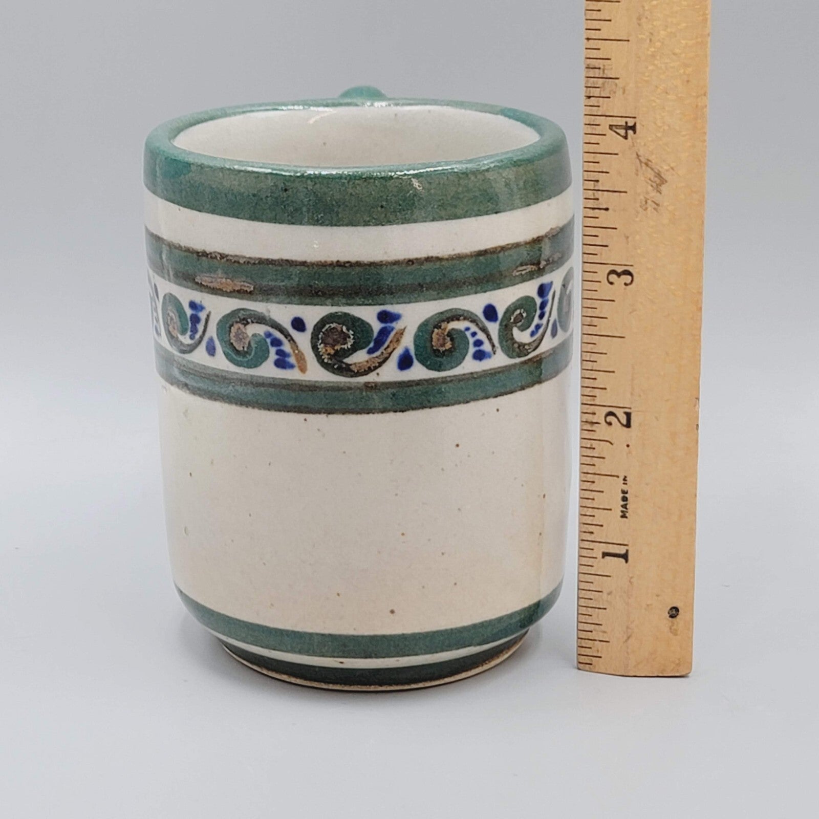 Mexico Xochiquetzal Pottery Coffee Mug Signed by Artist  Green Blue