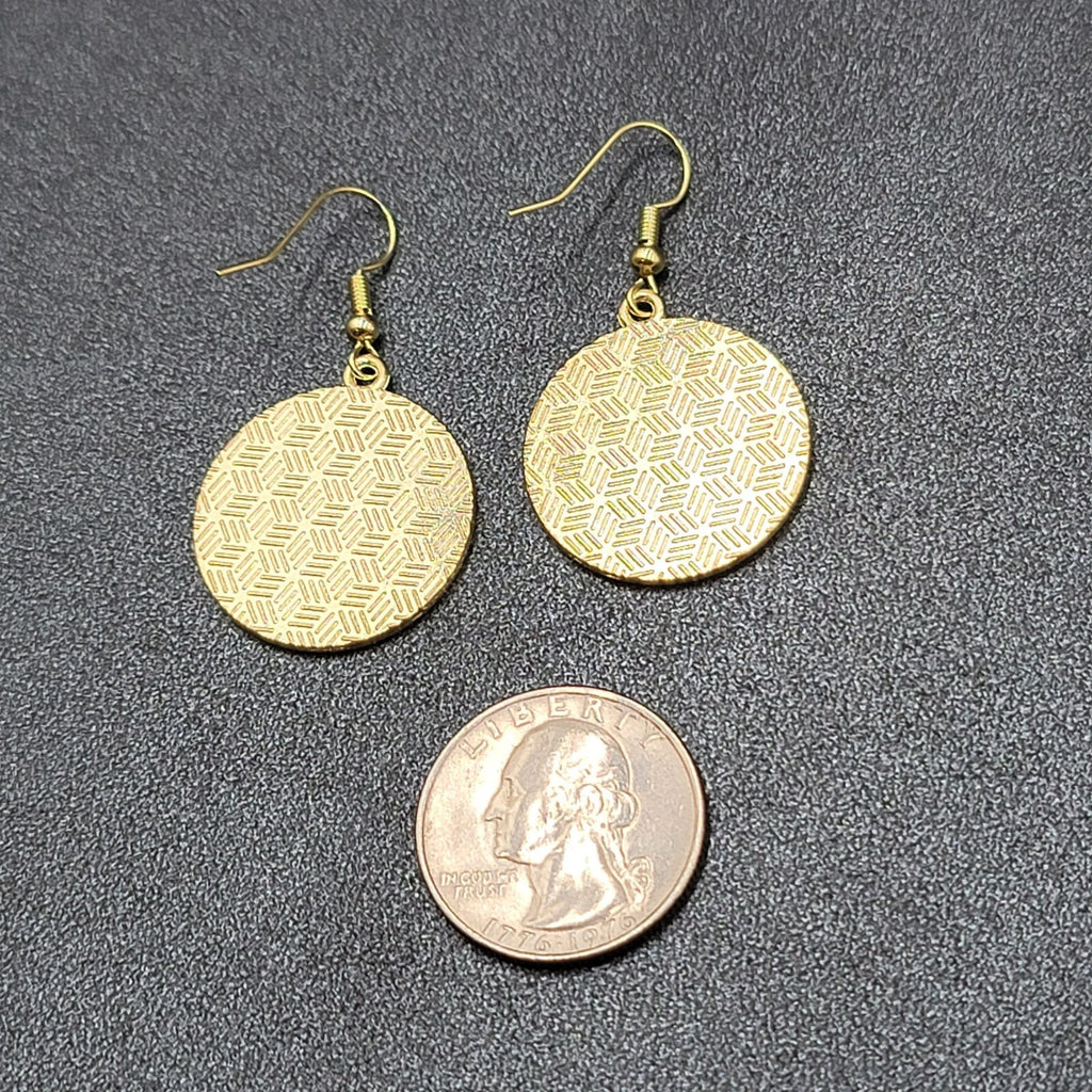 Kitty Cat Playing w Sun Pierced Earrings Japanese Style Art Gold tone Dangle 1"