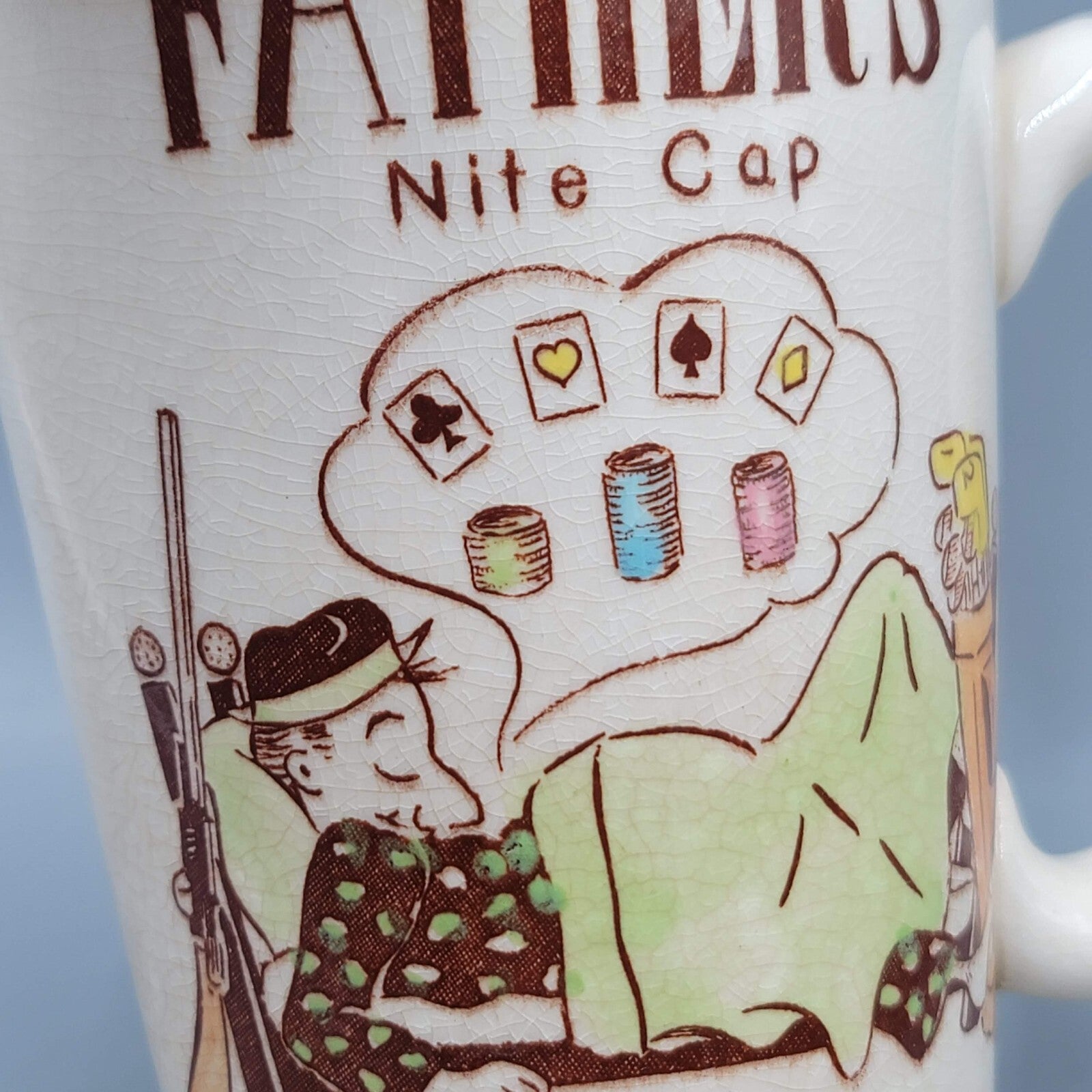 Vintage Coffee Mug FATHERS NITE CAP Funny Comic MCM Mid Century Large
