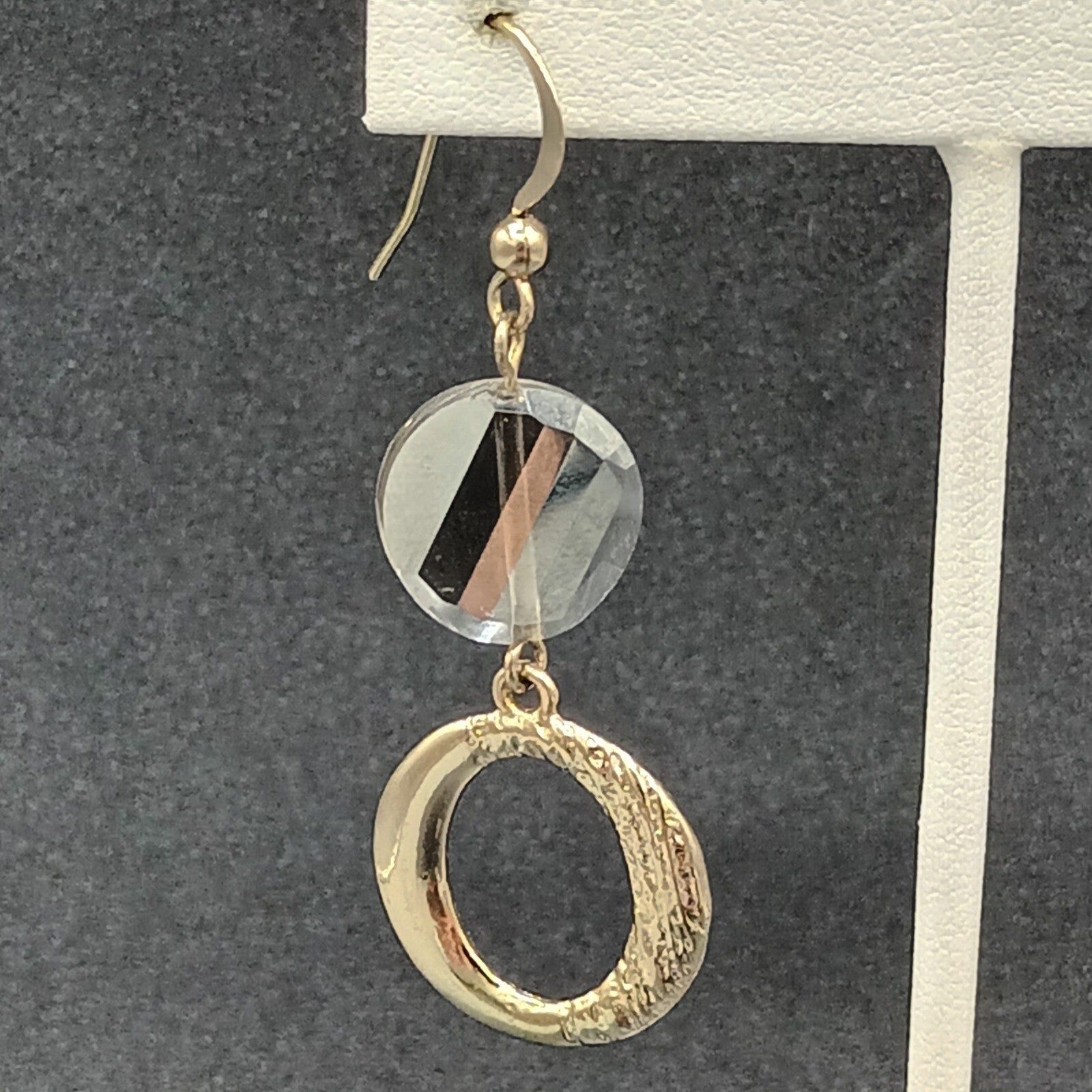 Pierced Earrings Gold tone Glass Bead Open Circle Dangle 1 5/8"
