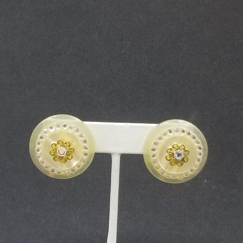 Clip on Earrings Gold tone Crystal Dome Acrylic Button Style Drop Stud 1 3/8" B