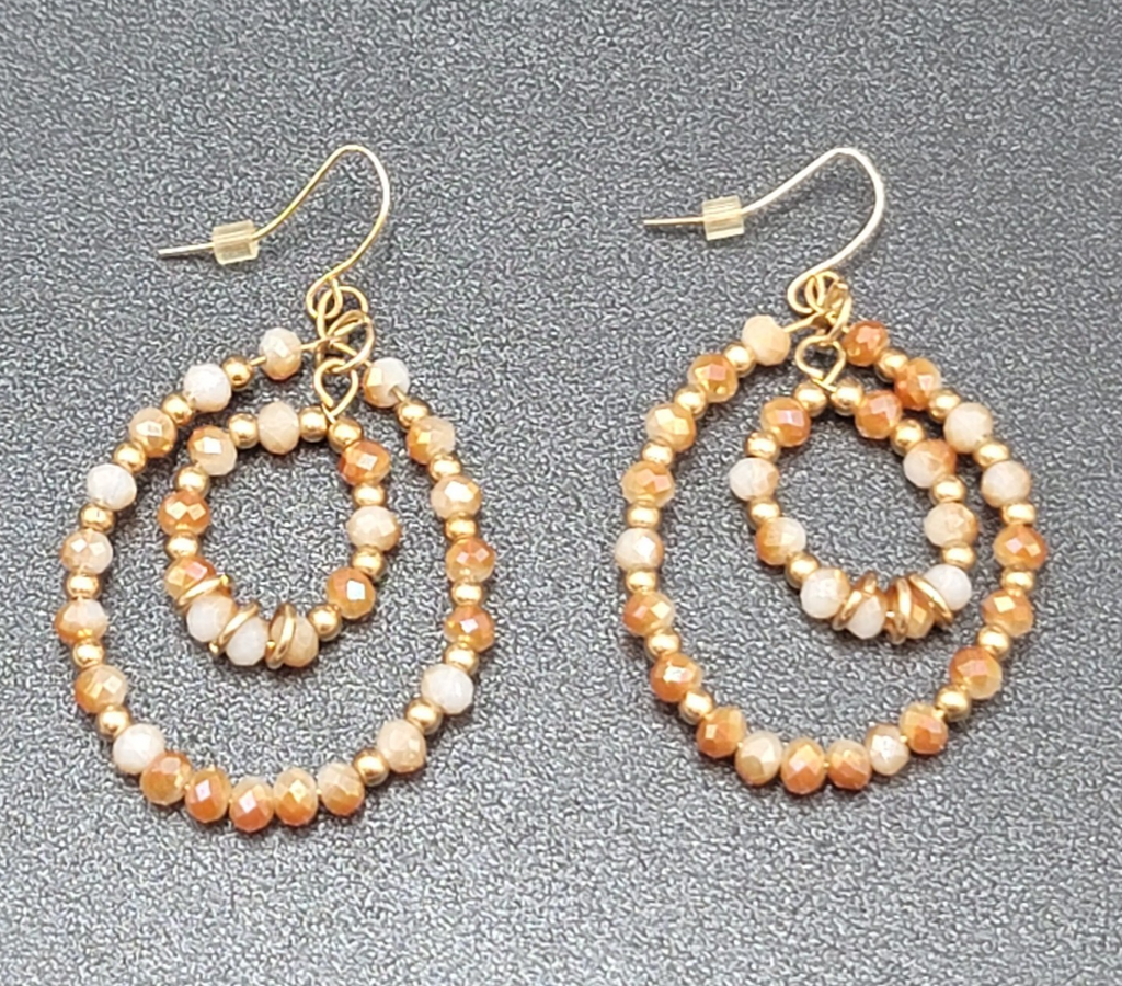 Pierced Earrings Gold tone Crystal Faceted Beaded Hoops 2"
