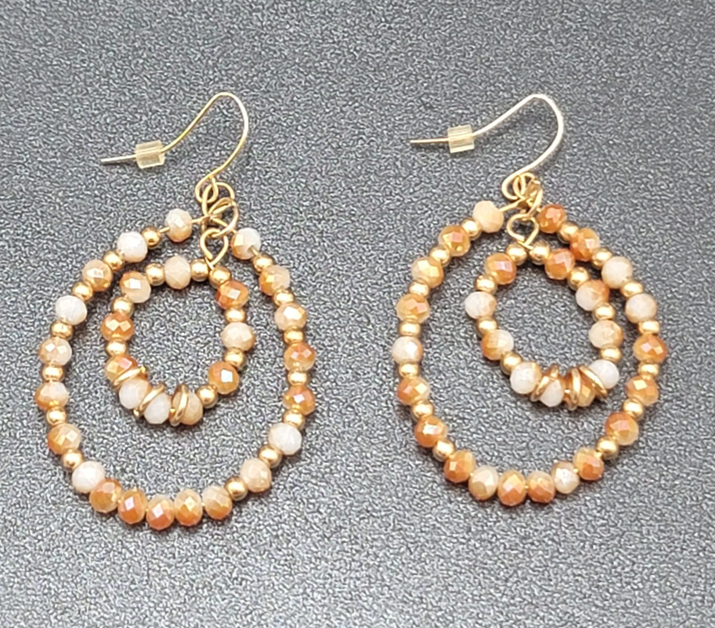 Pierced Earrings Gold tone Crystal Faceted Beaded Hoops 2"