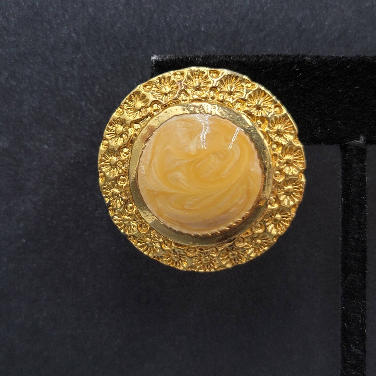 Vintage Pierced Earrings Gold Plated Large Round Enamel 1.25"