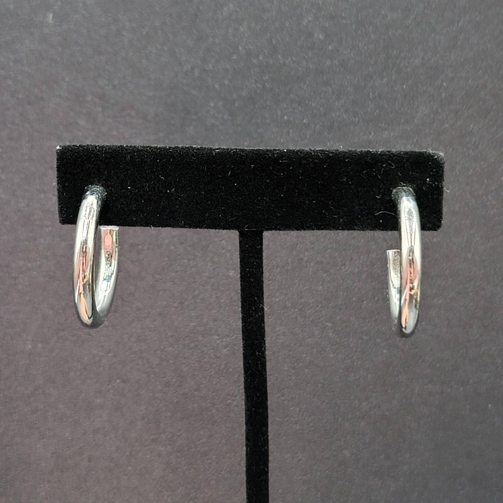 Pierced Earrings Silver tone Round Solid Hoops 1"