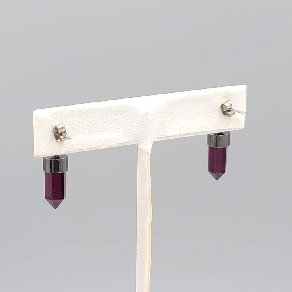 Dark Purple Acrylic Prism Pierced Earrings Gun Metal Gray 3/4 in
