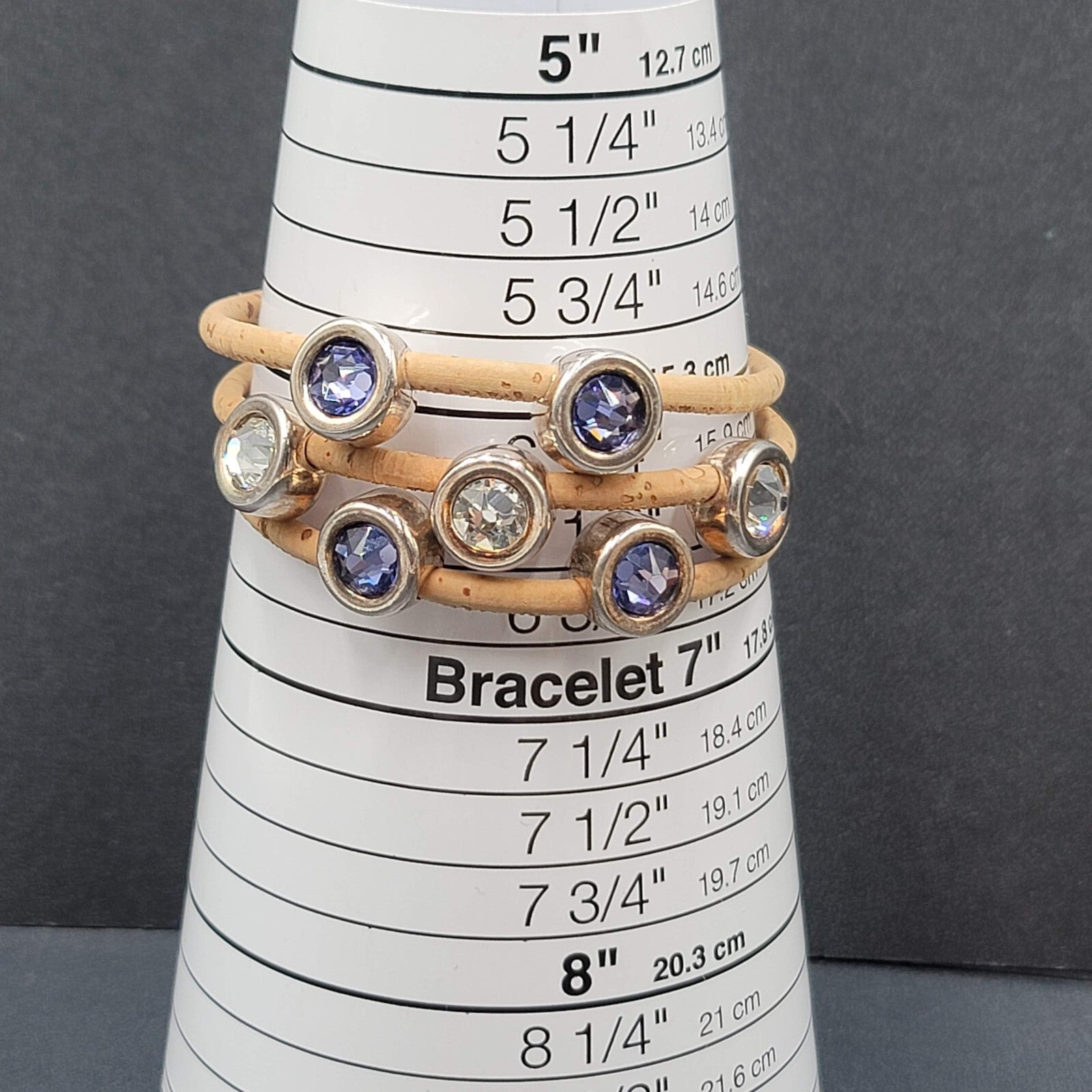Cork Bracelet Silver tone Multicolor Crystal Rhinestone Magnetic Closure 6.5"