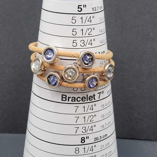 Cork Bracelet Silver tone Multicolor Crystal Rhinestone Magnetic Closure 6.5"
