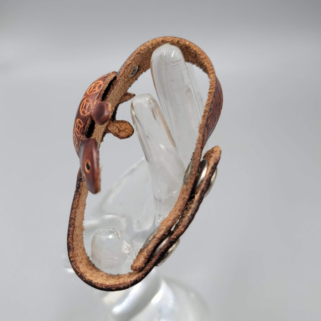 Brown Leather Sea Turtle Bracelet Engraved Snap Closure Small