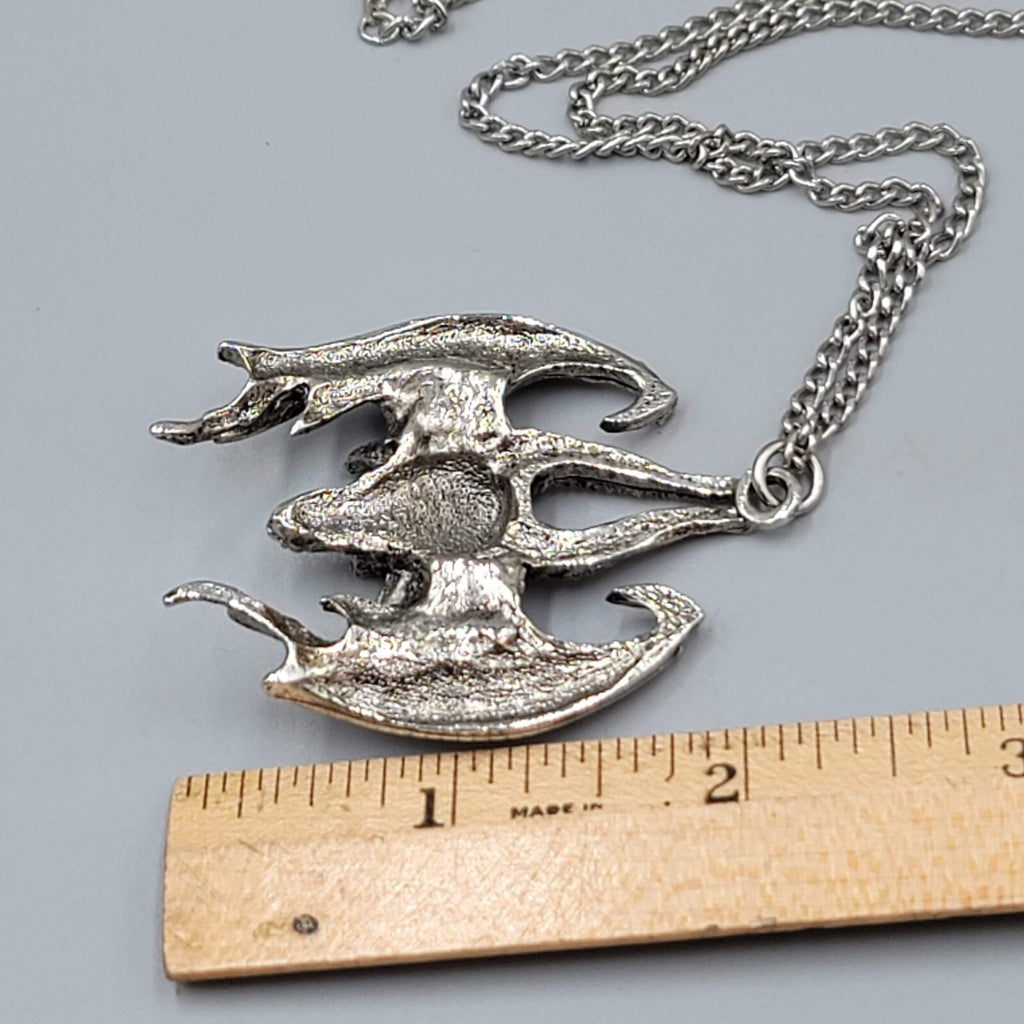 Vintage Red Eye Demon Necklace Silver tone Chain Metal Rocker Goth 20"