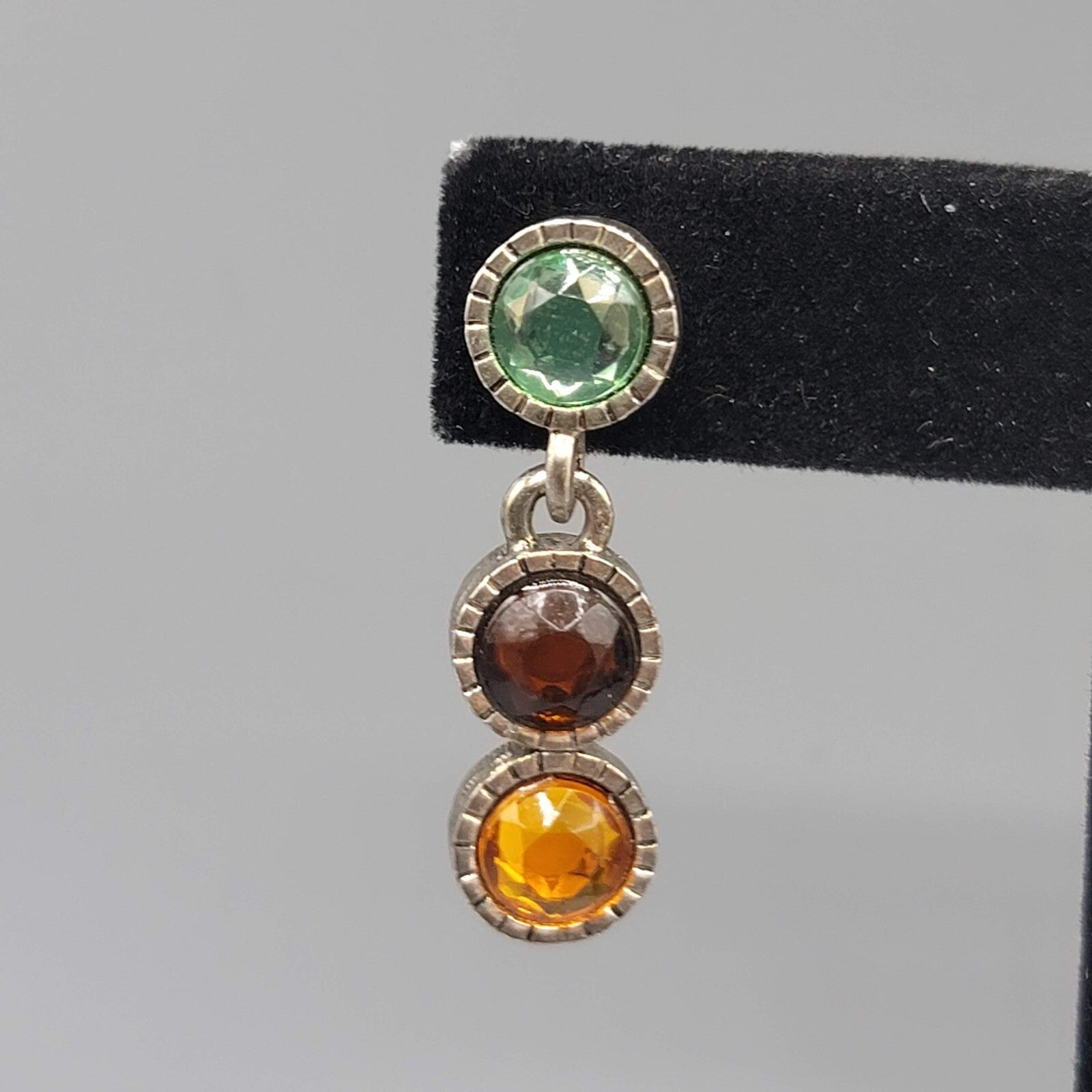 Pierced Earrings Silver tone Multicolor Rhinestones Round Dangle 1.25"