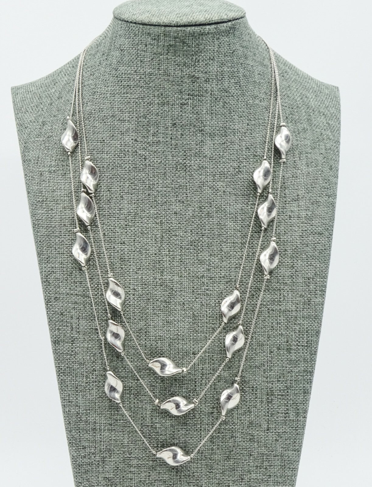 Silvertone Triple Strand Chain Necklace Statement 18"-20"
