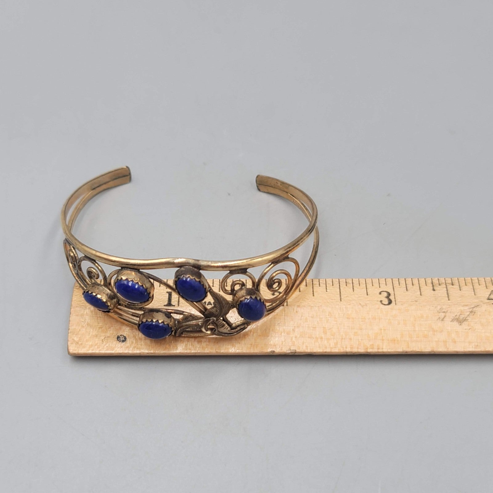 12K Gold Filled Blue Lapis Stones Cuff Bracelet Navajo Native American Signed SH