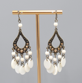 Chandelier Mother of Pearl Pierced Earrings Bronze tone Dangle 2.75 in