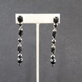 Pierced Earrings Silver tone Acrylic Black Prong Set Dangle 3"